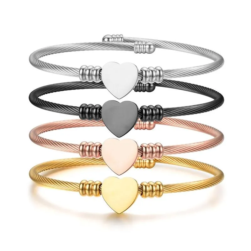 Premium Quality Stainless Steel Heart Shaped Charm Fashion Open Bracelet Bangle for Women & Men