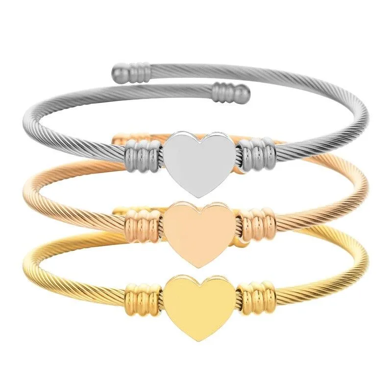 Premium Quality Stainless Steel Heart Shaped Charm Fashion Open Bracelet Bangle for Women & Men