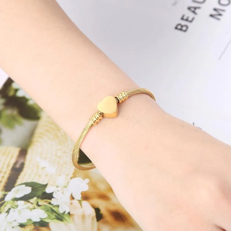 Premium Quality Stainless Steel Heart Shaped Charm Fashion Open Bracelet Bangle for Women & Men