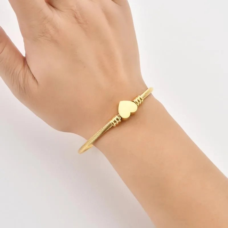 Premium Quality Stainless Steel Heart Shaped Charm Fashion Open Bracelet Bangle for Women & Men