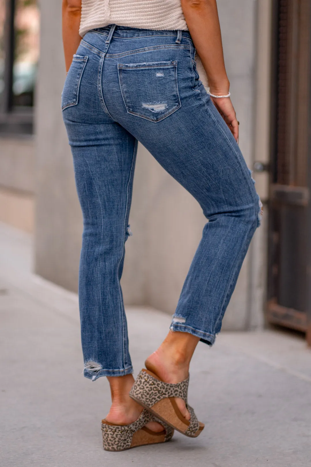 Providence Mid Rise Distressed Crop Slim Straight Jeans