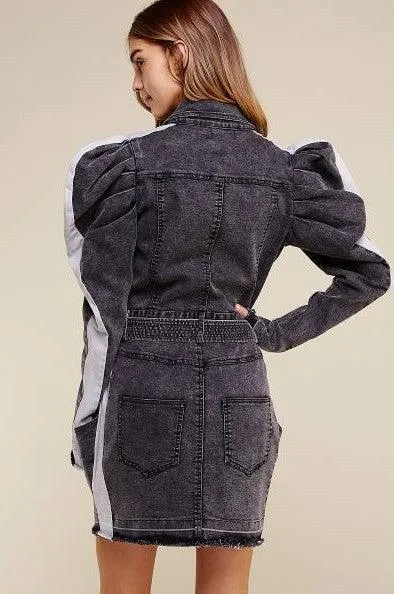 Puff long sleeve denim dress