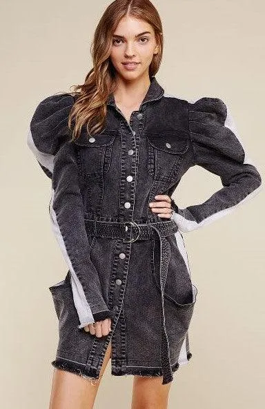 Puff long sleeve denim dress