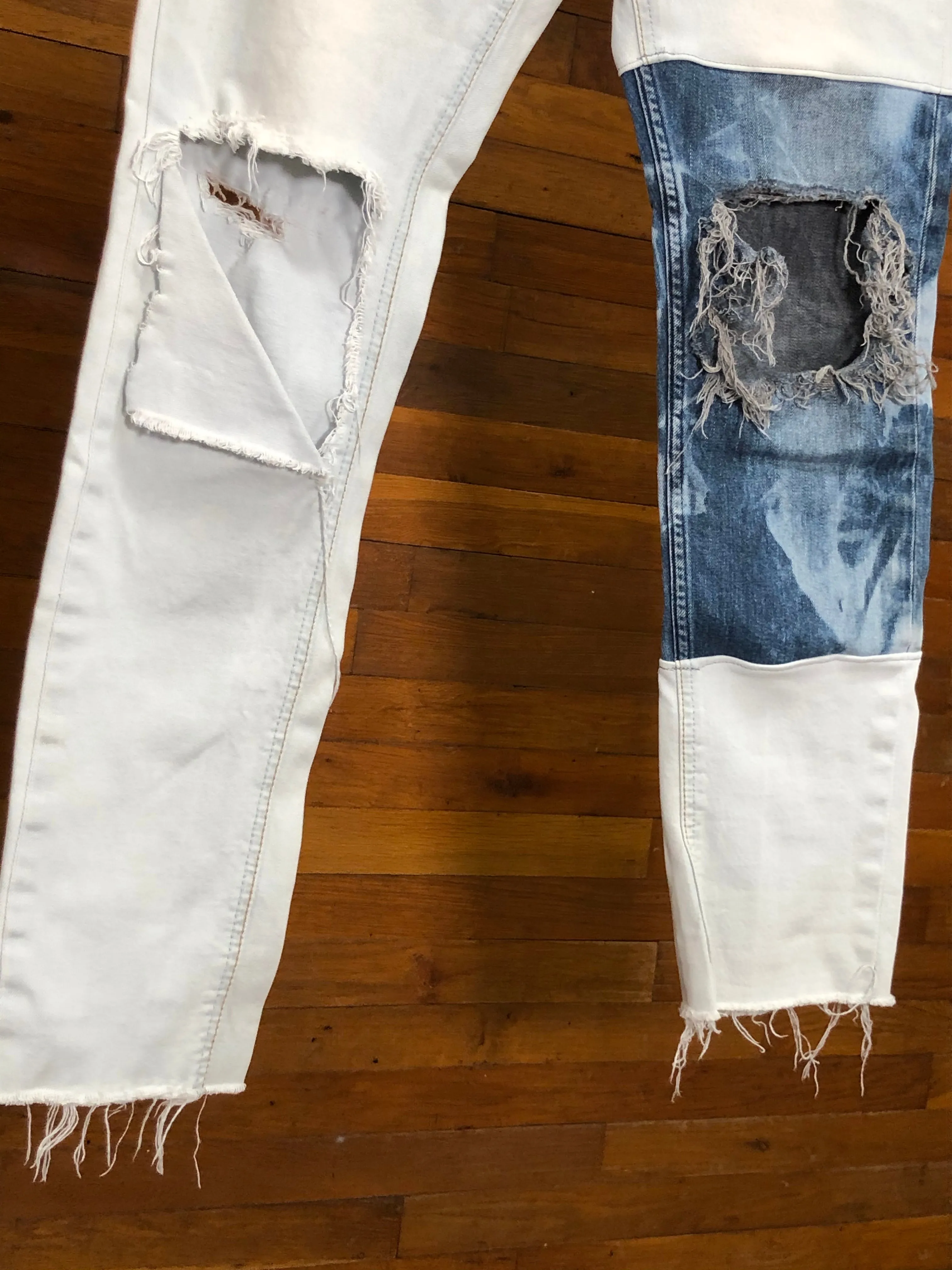 "1 of 1" Dyed & Distressed Patchwork Jeans (32x29)