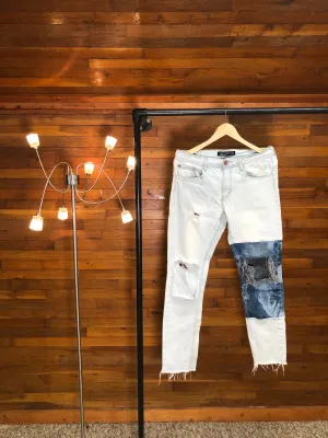 "1 of 1" Dyed & Distressed Patchwork Jeans (32x29)