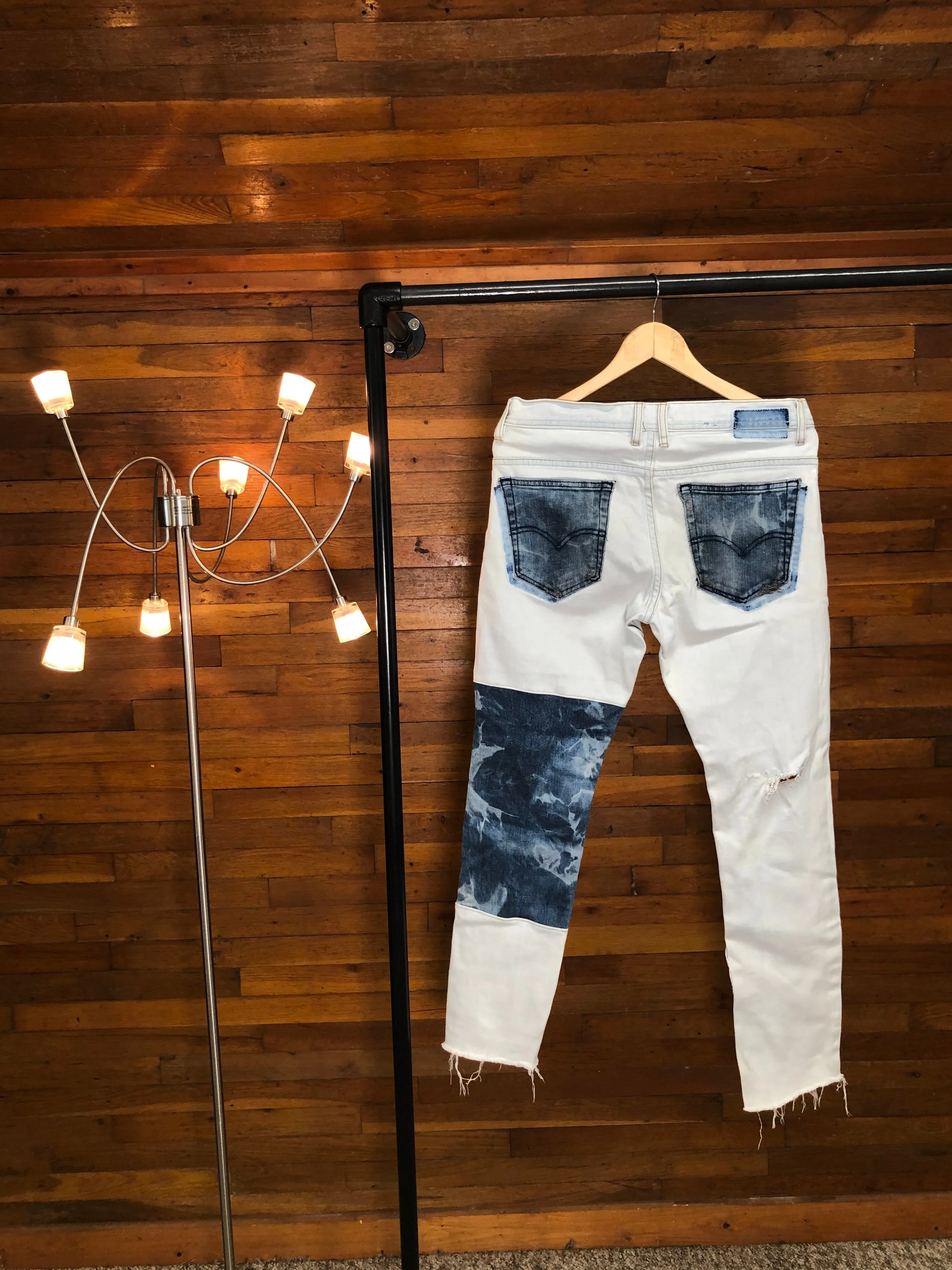 "1 of 1" Dyed & Distressed Patchwork Jeans (32x29)