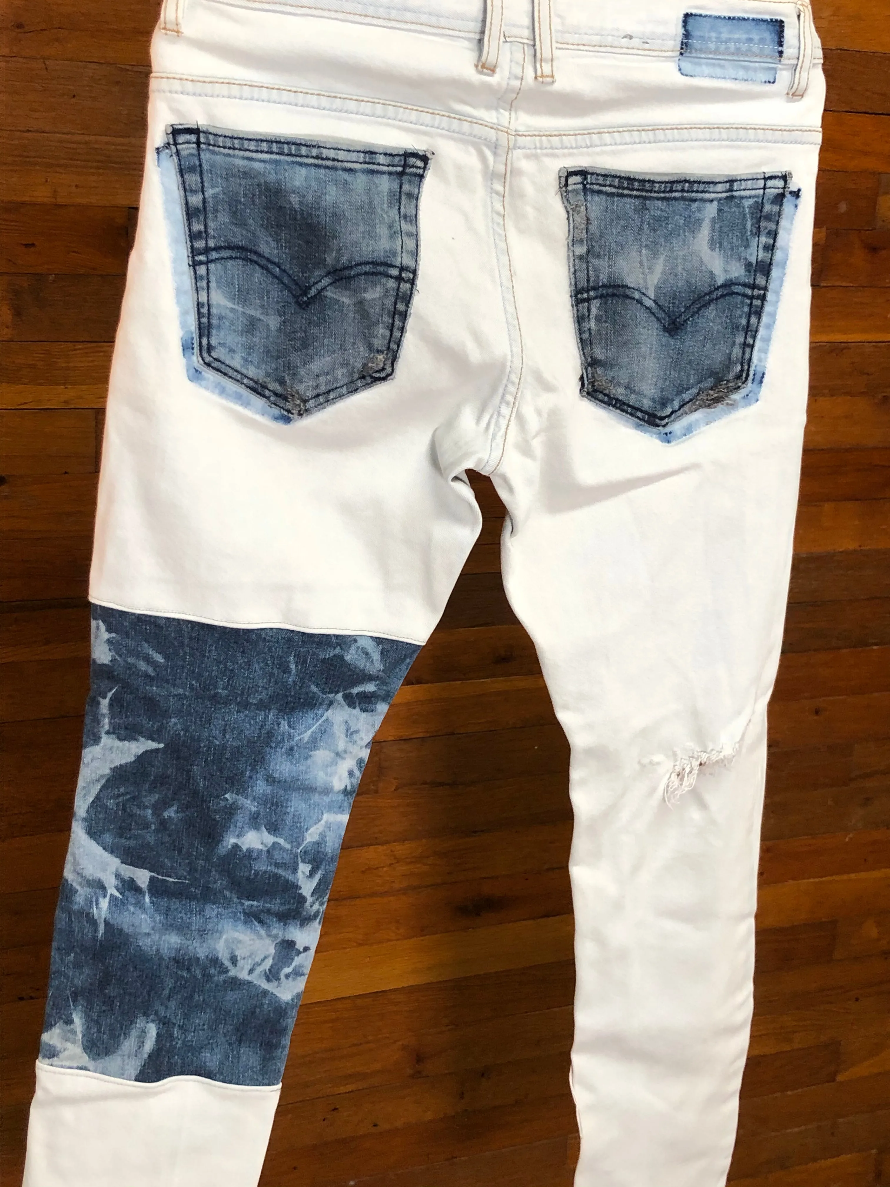 "1 of 1" Dyed & Distressed Patchwork Jeans (32x29)
