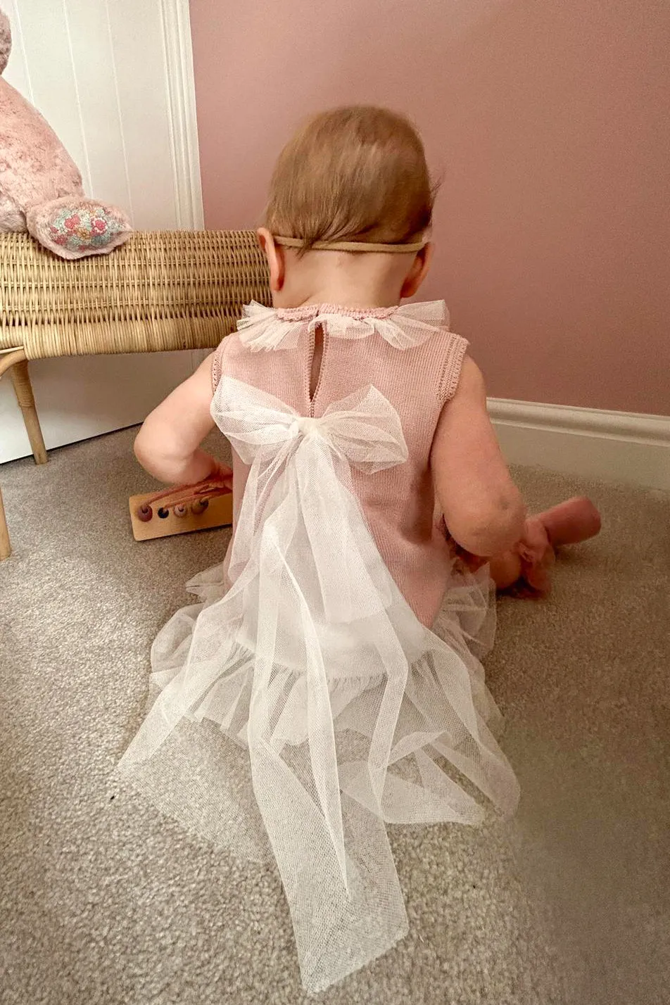 "Grace" Pale Rose Knit Tulle Bow Dress