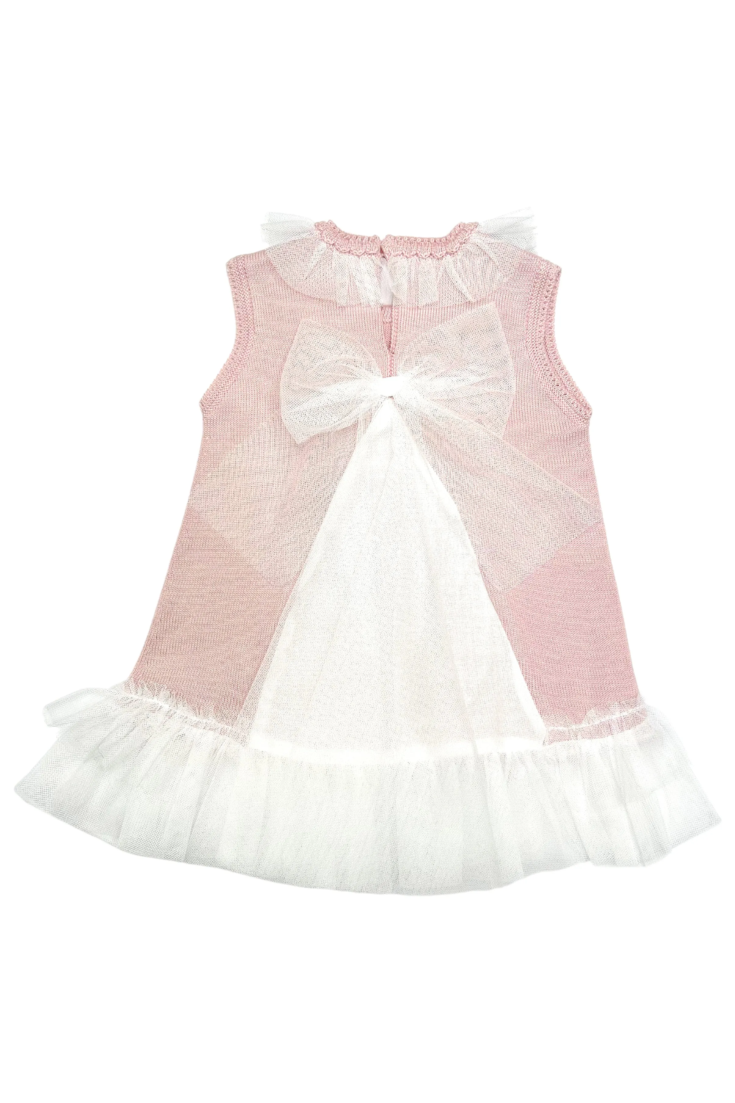 "Grace" Pale Rose Knit Tulle Bow Dress
