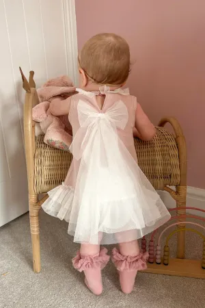 "Grace" Pale Rose Knit Tulle Bow Dress