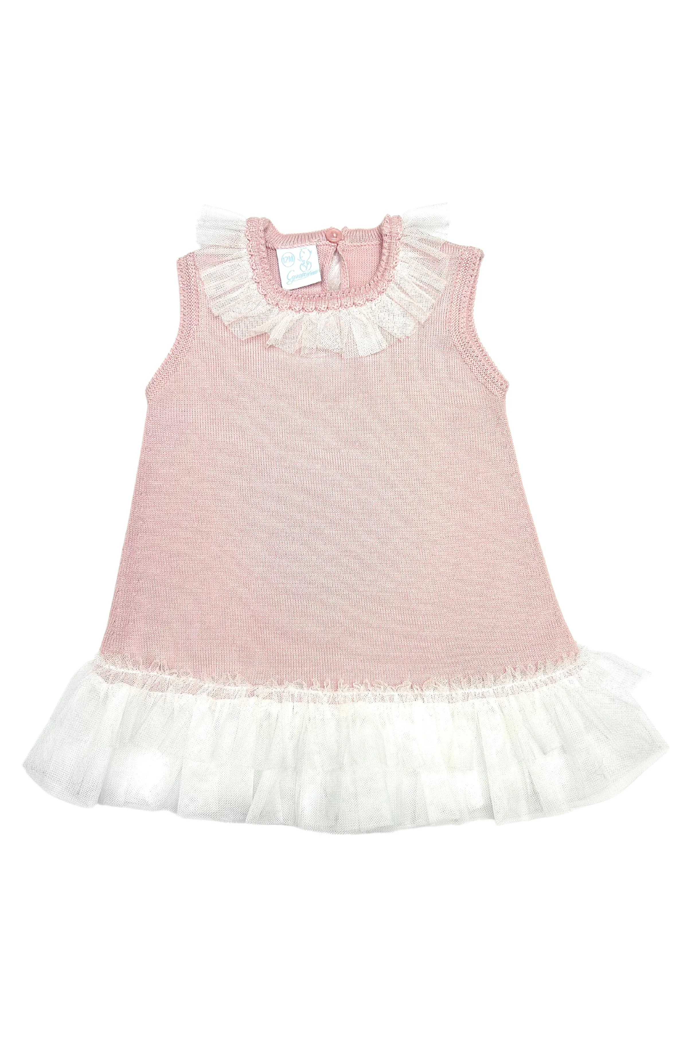 "Grace" Pale Rose Knit Tulle Bow Dress