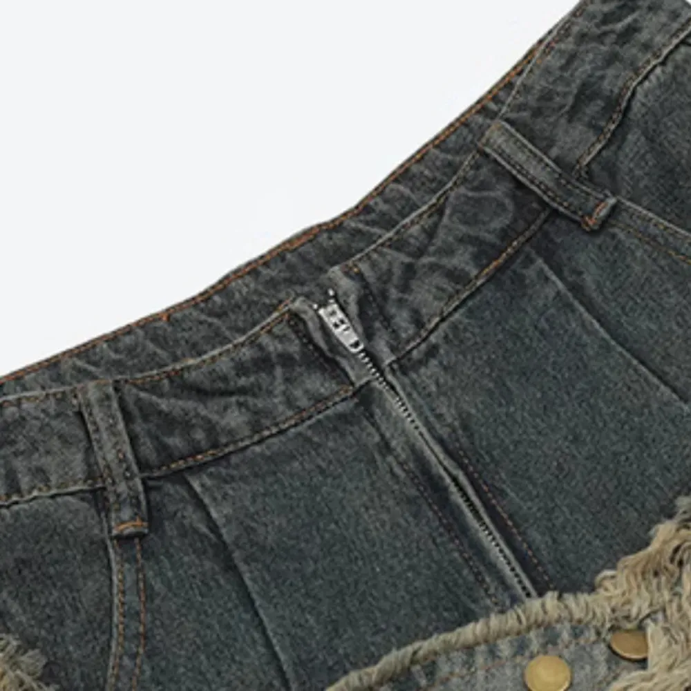"High Street Pentagram Patched Raw Edge" Jeans