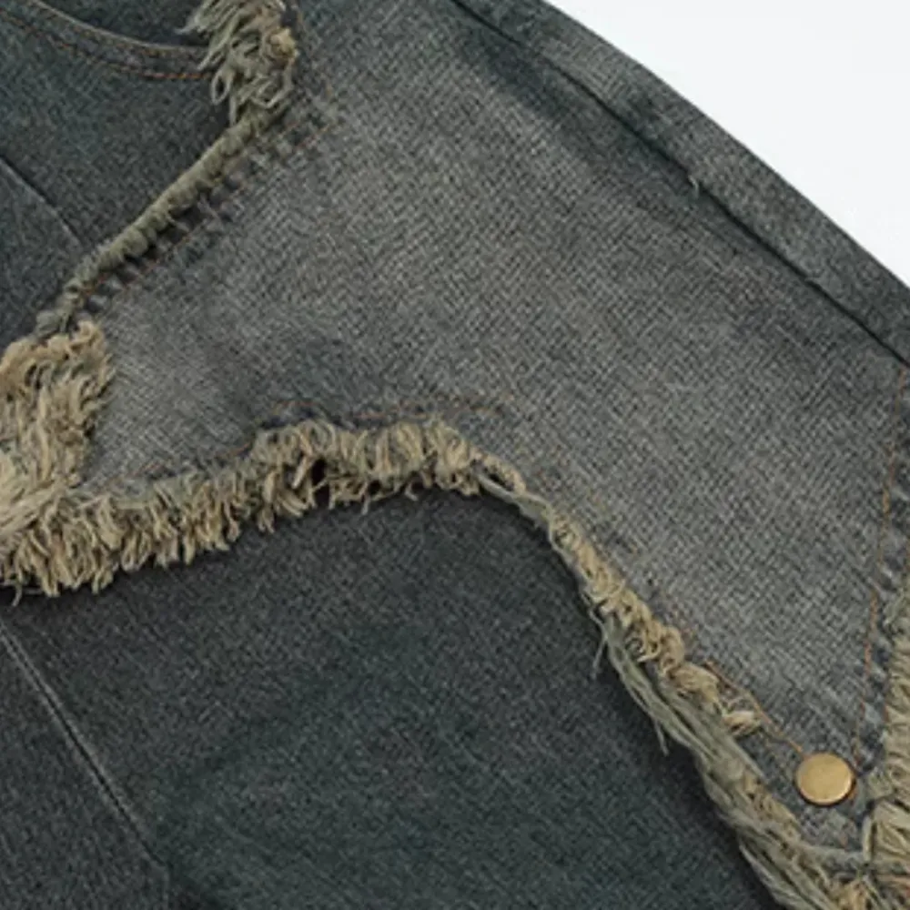 "High Street Pentagram Patched Raw Edge" Jeans
