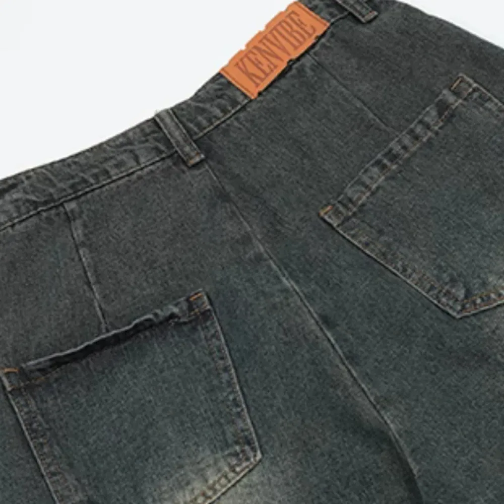 "High Street Pentagram Patched Raw Edge" Jeans