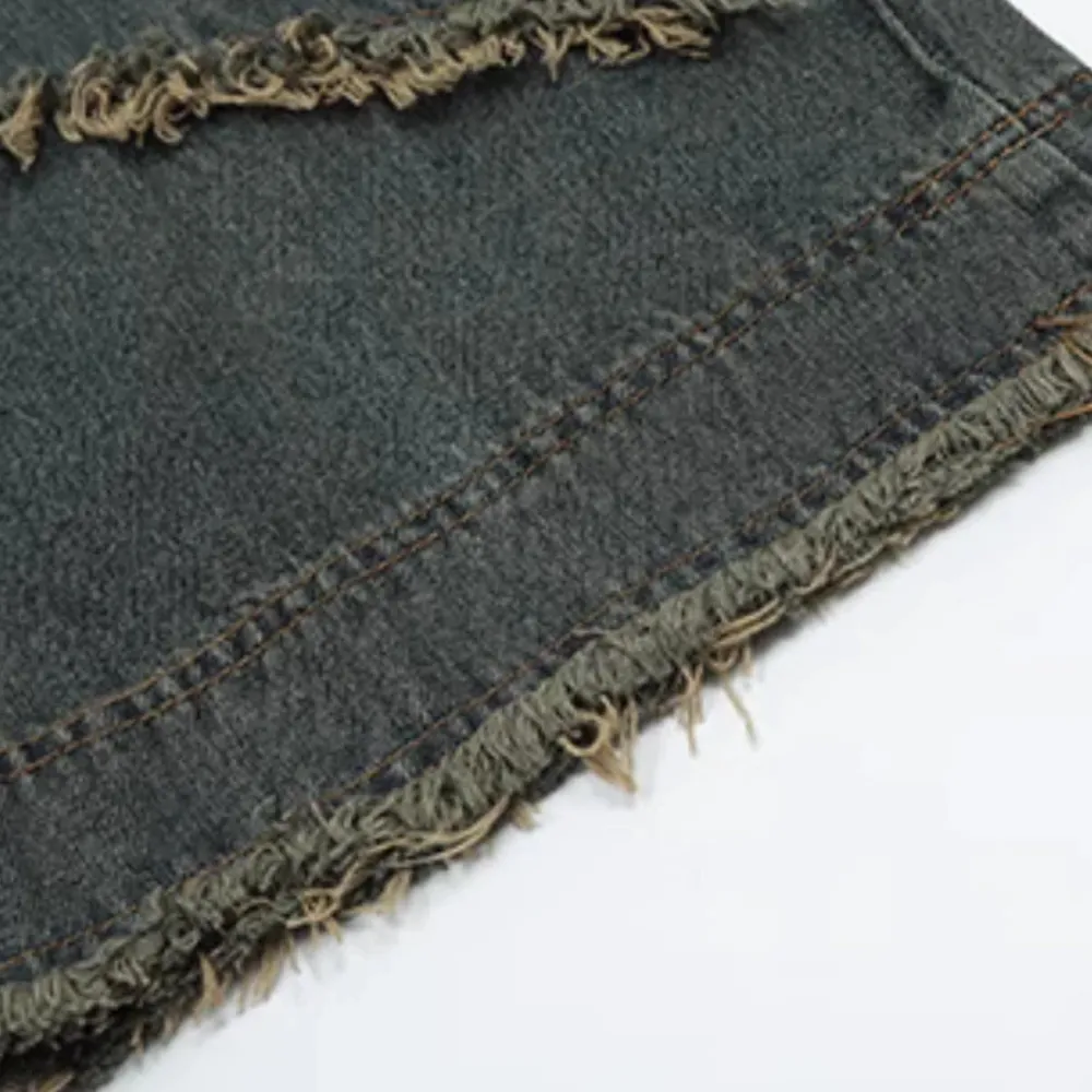 "High Street Pentagram Patched Raw Edge" Jeans