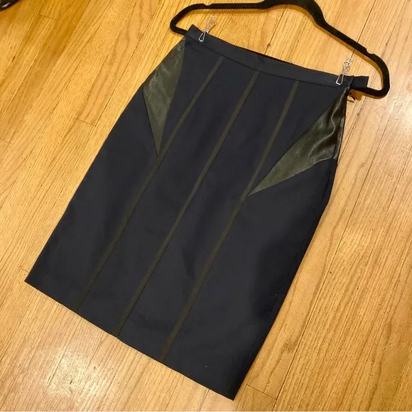 Rag &amp; Bone Cotton And Leather Pencil Skirt Navy Sleek Trendy