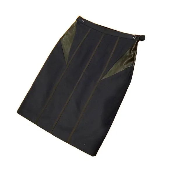 Rag &amp; Bone Cotton And Leather Pencil Skirt Navy Sleek Trendy