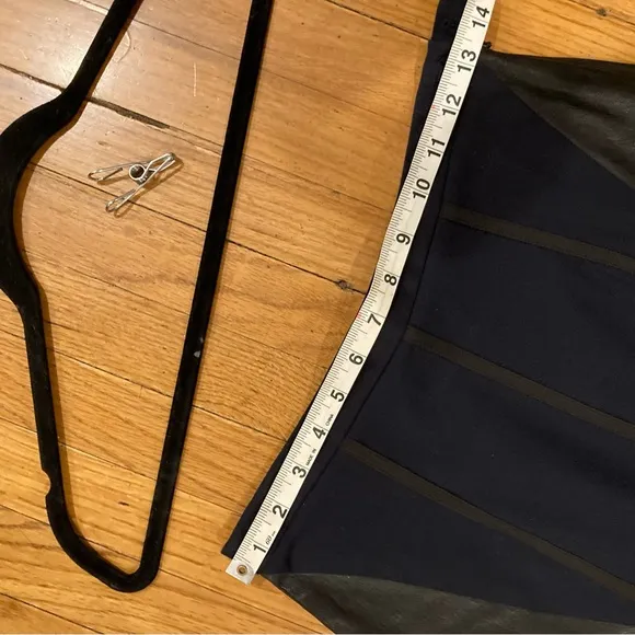 Rag &amp; Bone Cotton And Leather Pencil Skirt Navy Sleek Trendy