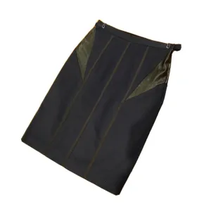 Rag &amp; Bone Cotton And Leather Pencil Skirt Navy Sleek Trendy