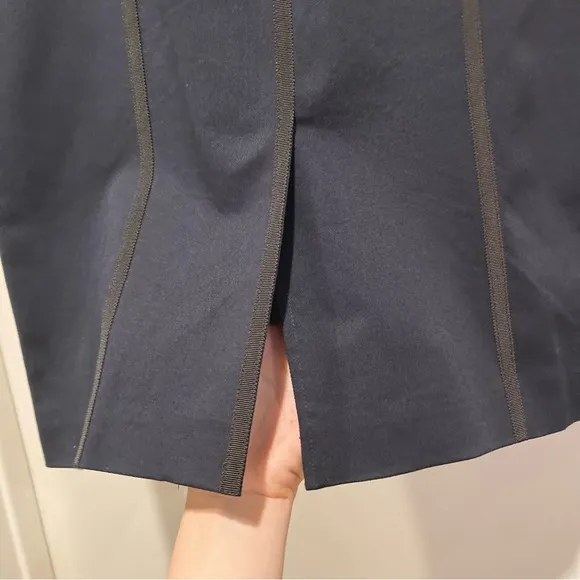 Rag &amp; Bone Cotton And Leather Pencil Skirt Navy Sleek Trendy