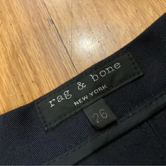 Rag &amp; Bone Cotton And Leather Pencil Skirt Navy Sleek Trendy