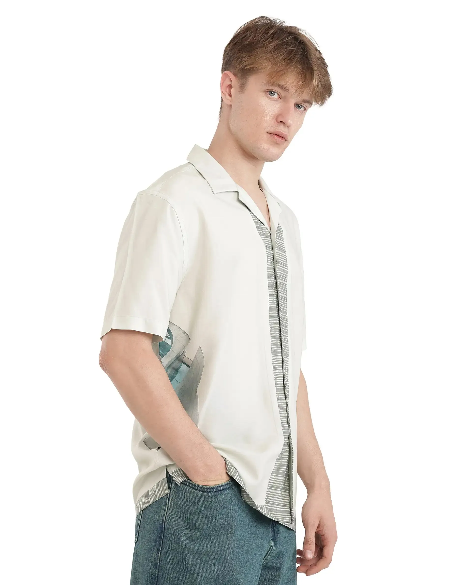 Rare Rabbit Men Aeron Pastel Green Viscose Fabric Printed Shirt