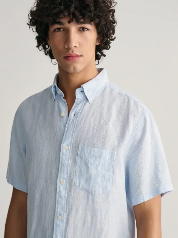 Regular Linen Shirt Short Sleeve - Capri Blue Stripe