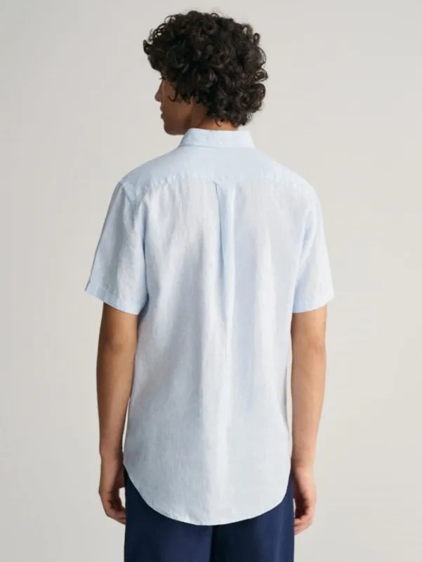 Regular Linen Shirt Short Sleeve - Capri Blue Stripe