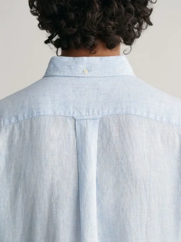 Regular Linen Shirt Short Sleeve - Capri Blue Stripe