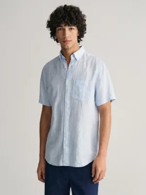 Regular Linen Shirt Short Sleeve - Capri Blue Stripe