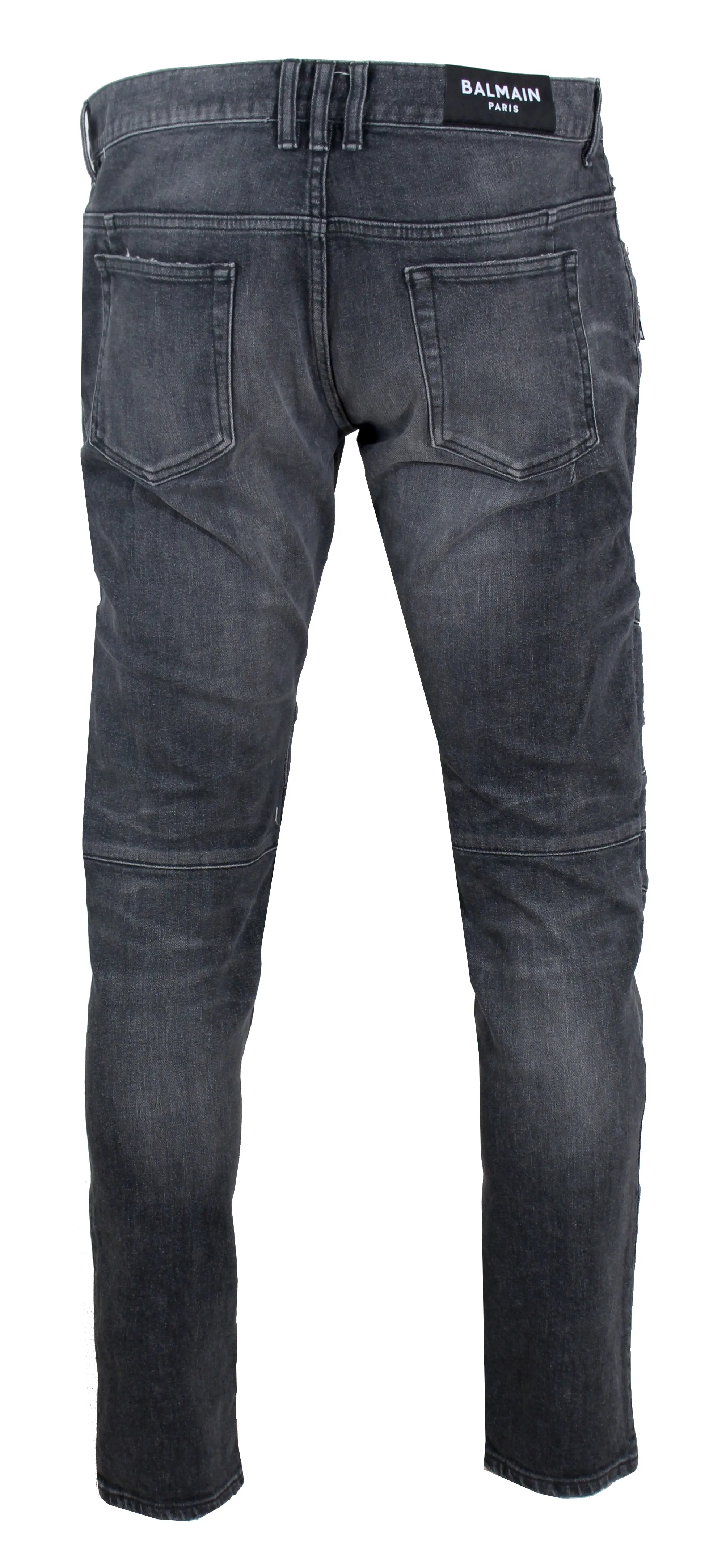 Ribbed Patches Slim Jeans - Destroy Black