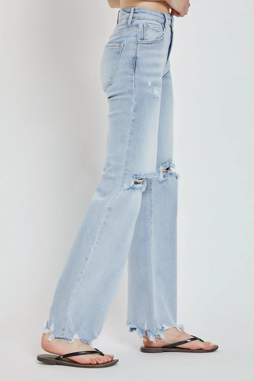 Risen High Rise Distressed Wide Leg Jeans