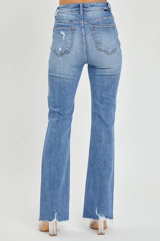 Risen High Rise Flare Distressed Jeans