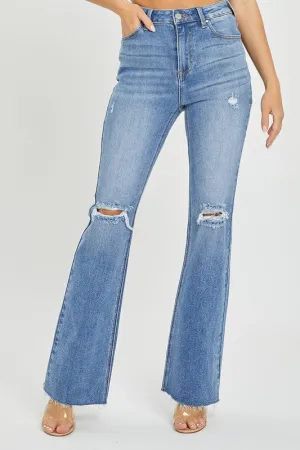 Risen High Rise Flare Distressed Jeans