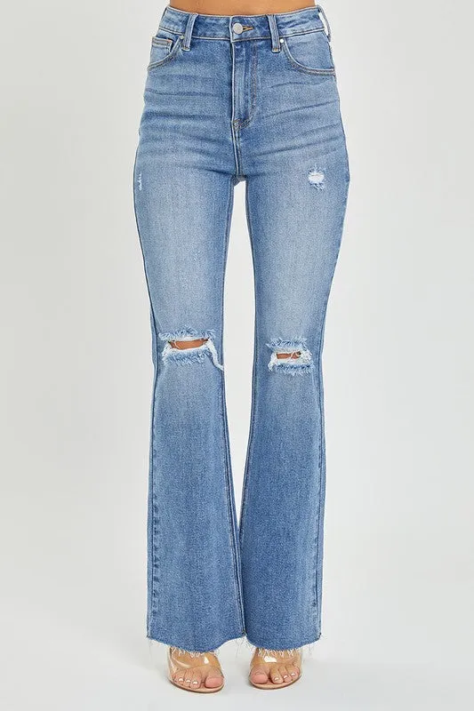 Risen High Rise Flare Distressed Jeans