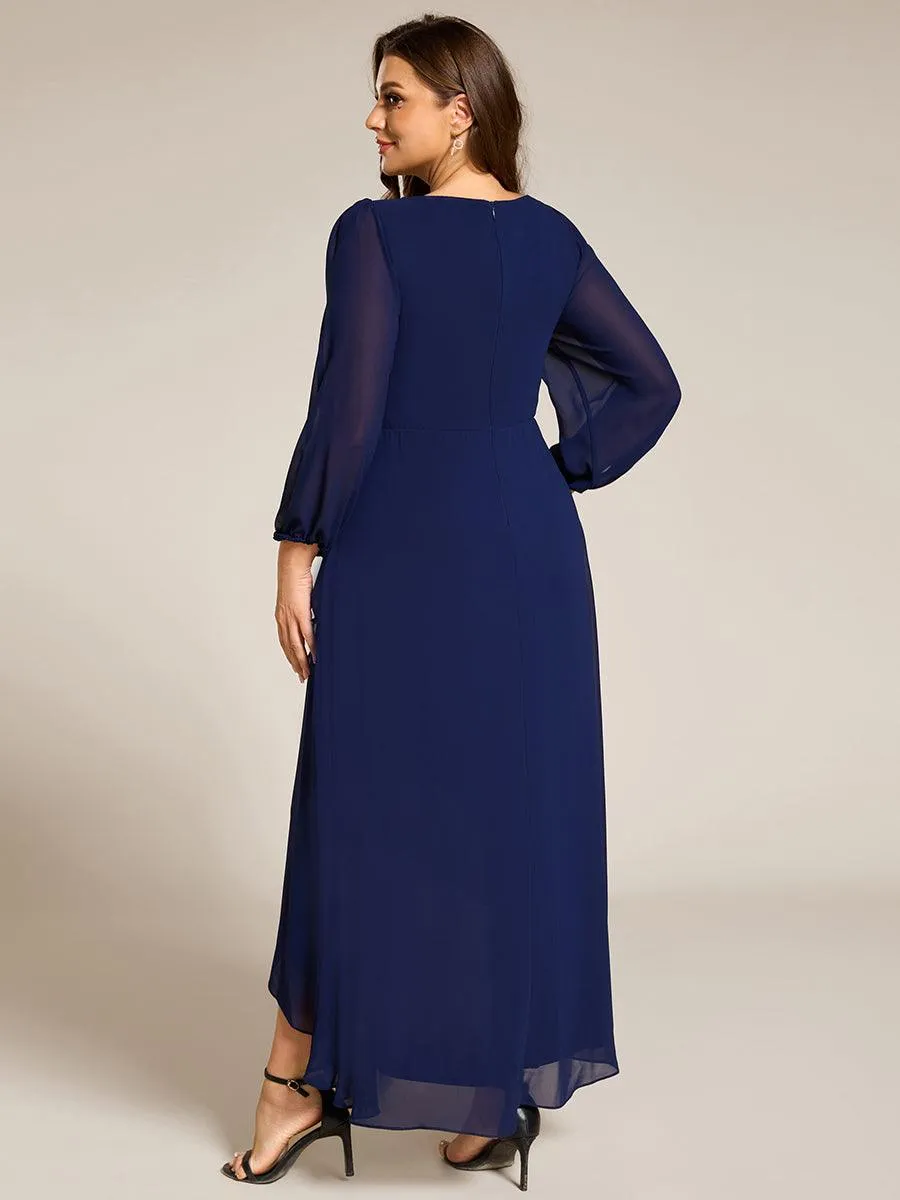 Robe de soirée formelle en mousseline de soie à manches longues et appliques à la taille
