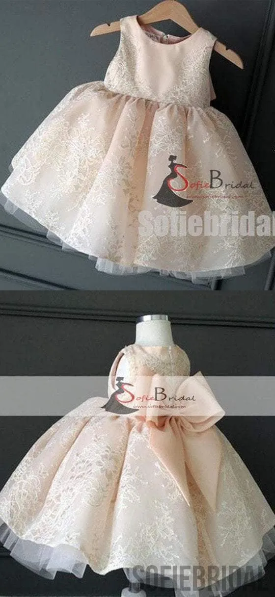 Round Neck Lace  Flower Girl Dresses, Nude Pink Dresses, Flower Girl Dresses, FG090