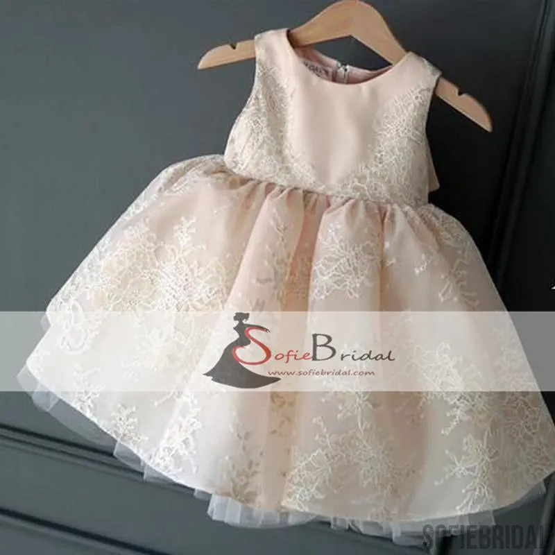 Round Neck Lace  Flower Girl Dresses, Nude Pink Dresses, Flower Girl Dresses, FG090
