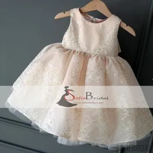 Round Neck Lace  Flower Girl Dresses, Nude Pink Dresses, Flower Girl Dresses, FG090