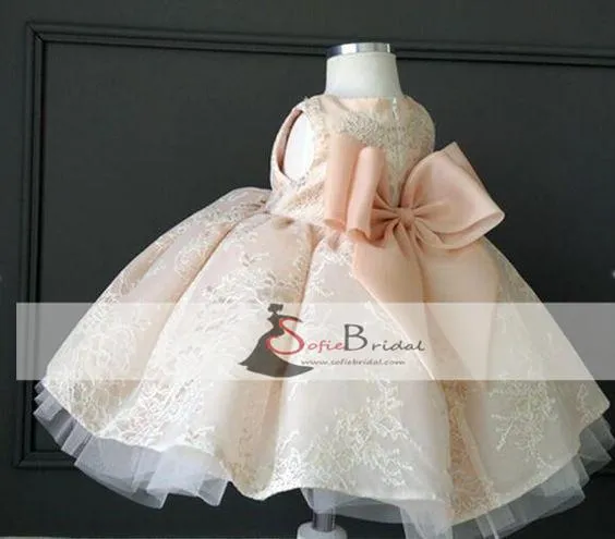 Round Neck Lace  Flower Girl Dresses, Nude Pink Dresses, Flower Girl Dresses, FG090