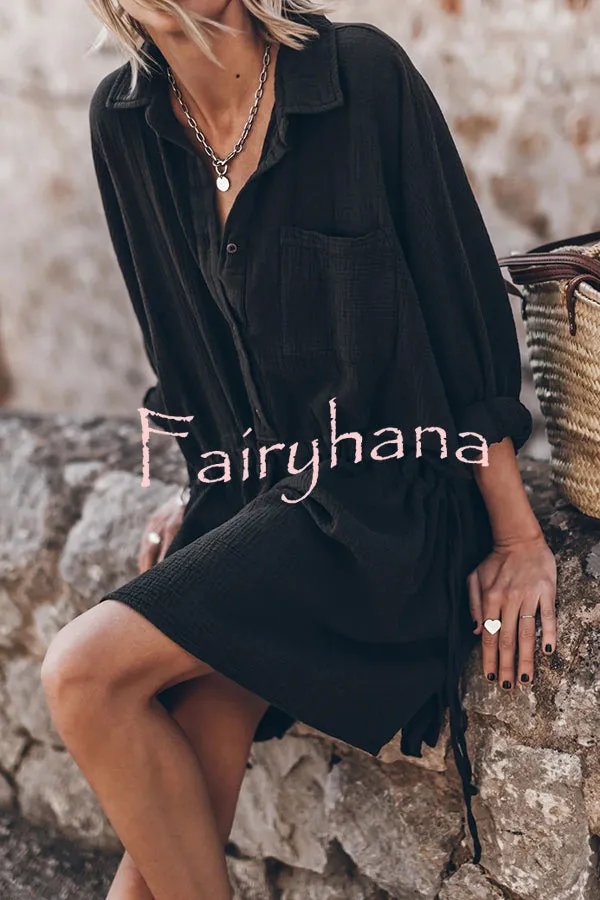 Sachin Linen Blend Adjustable Bands Pocket Oversized Shirt Mini Dress
