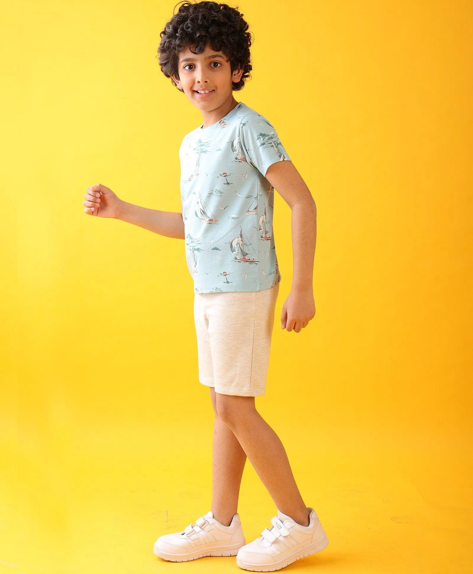 SAIL SKY ECRU BOYS SHORTS SET - SKY/ECRU