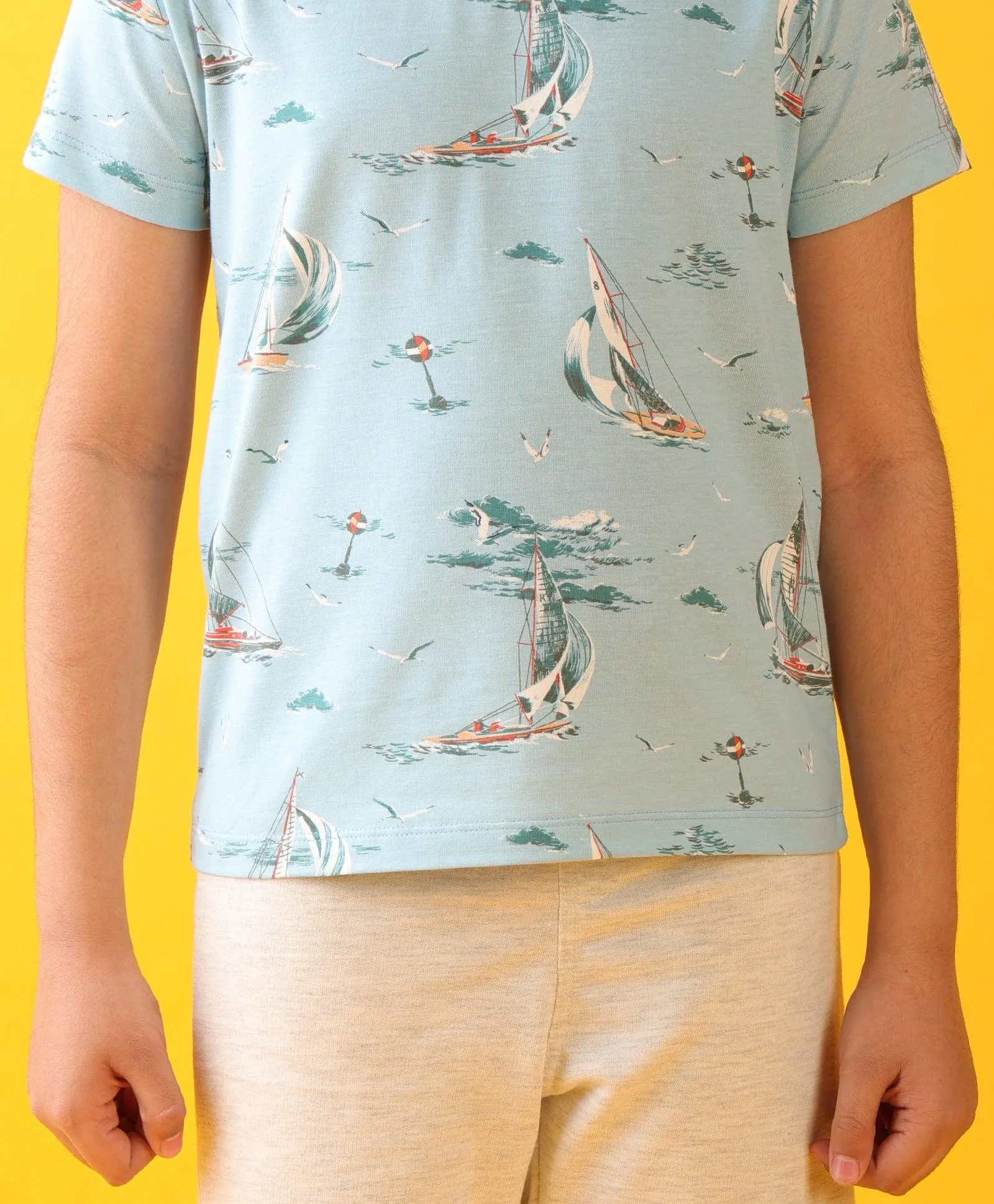 SAIL SKY ECRU BOYS SHORTS SET - SKY/ECRU