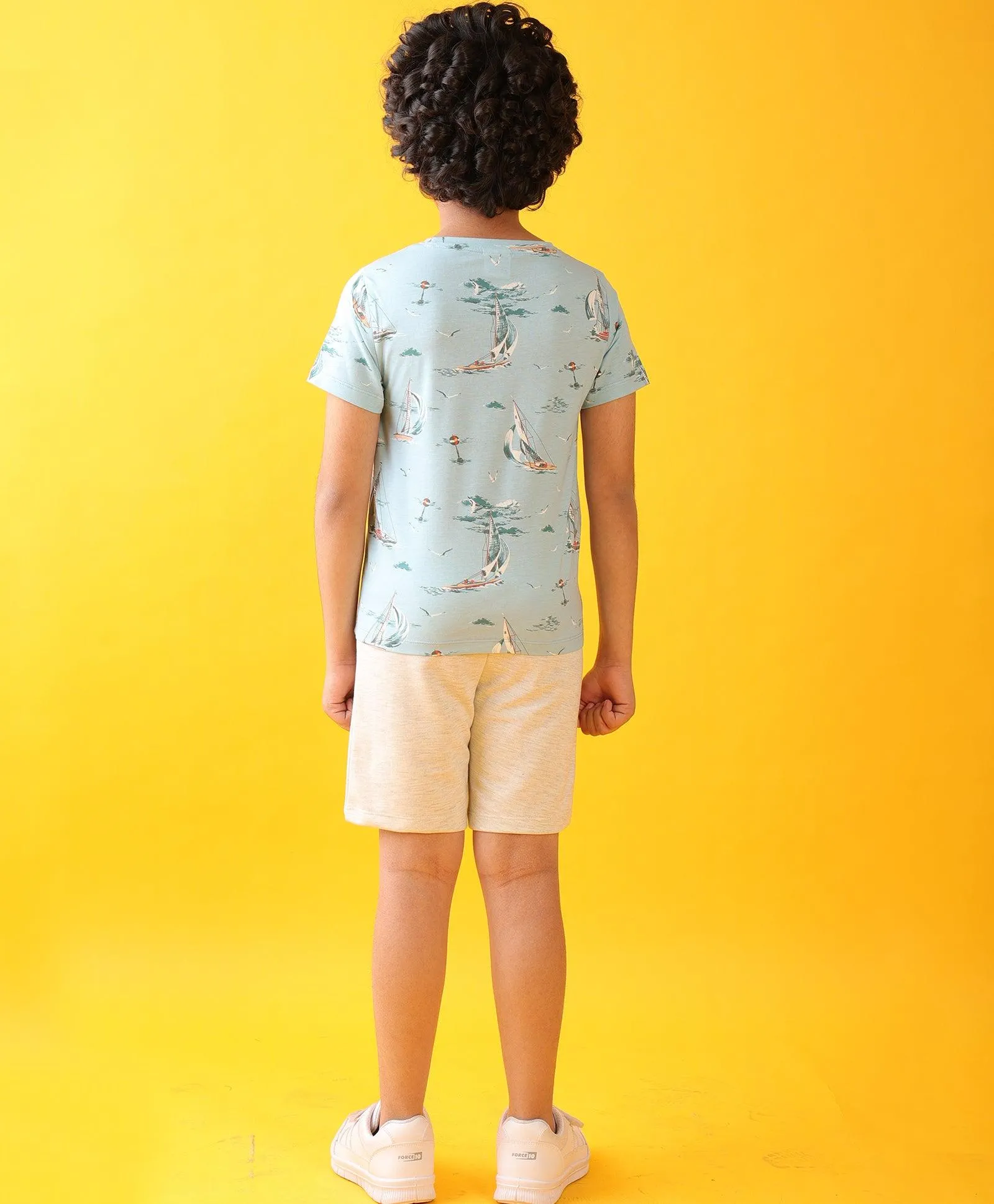 SAIL SKY ECRU BOYS SHORTS SET - SKY/ECRU