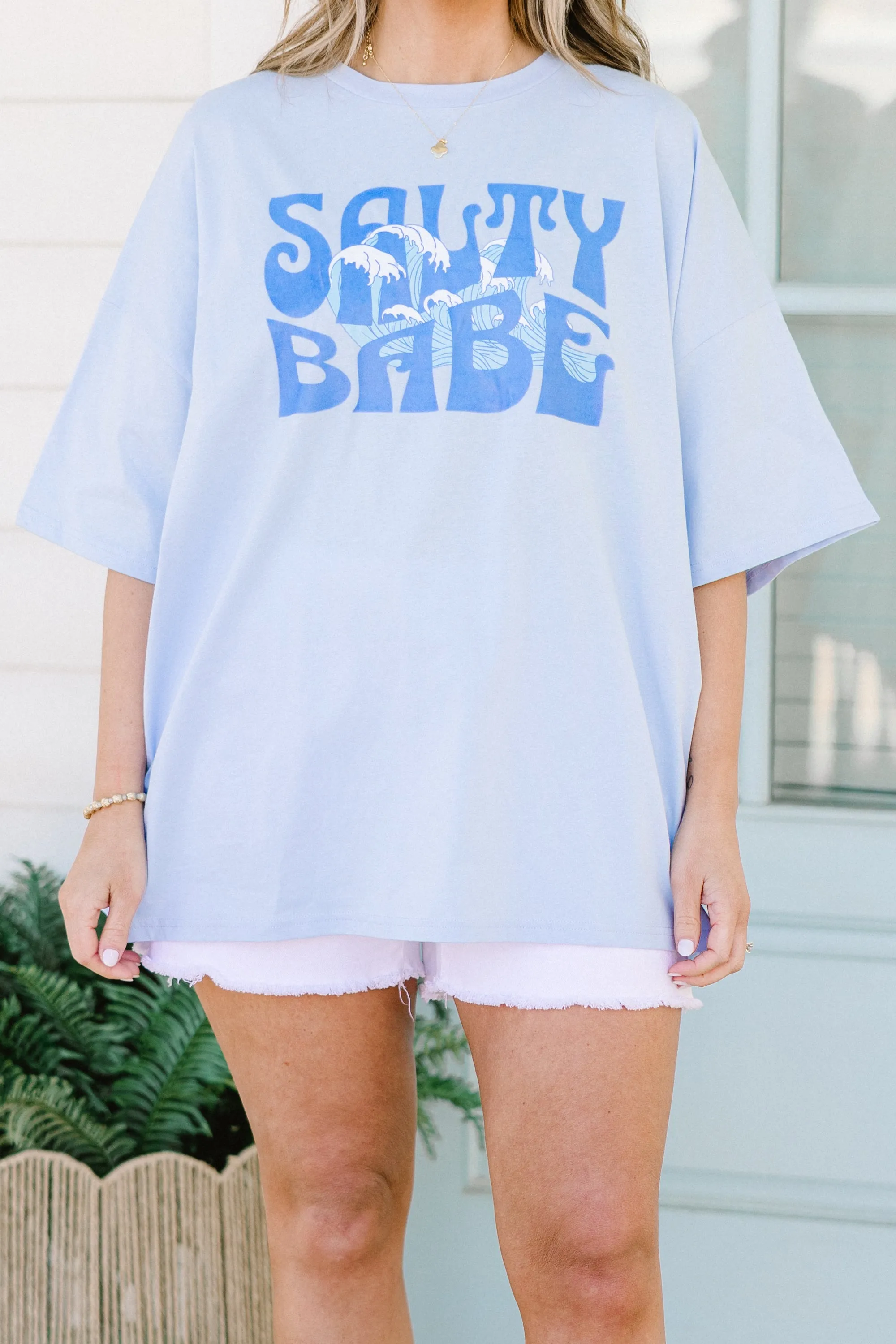 Salty in the Sun Boyfriend Tee, Ash Blue