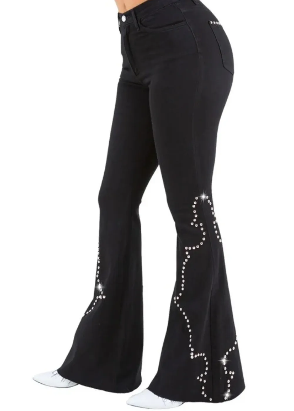 Santa Fe Black Studded Bell Bottom Pants