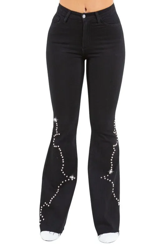 Santa Fe Black Studded Bell Bottom Pants