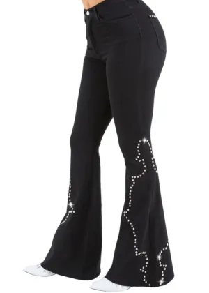 Santa Fe Black Studded Bell Bottom Pants