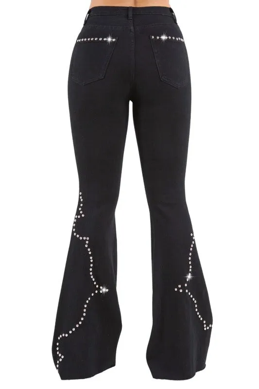 Santa Fe Black Studded Bell Bottom Pants