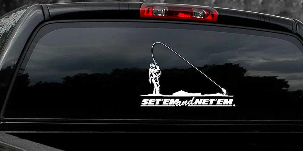 SET'EM AND NET'EM FISHING DECAL By Upstream Images